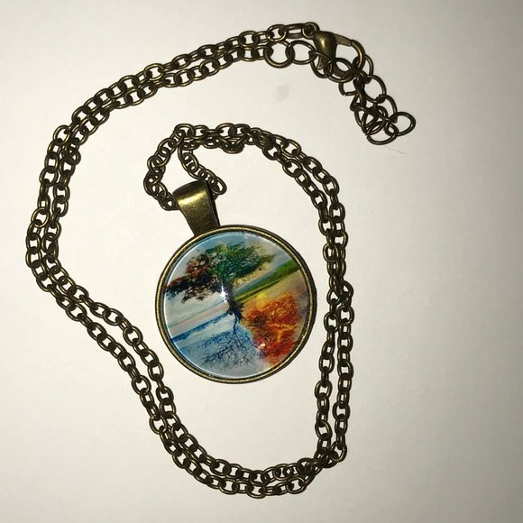 18" 4 Seasons Tree Brass Necklace - Picture 6 of 6